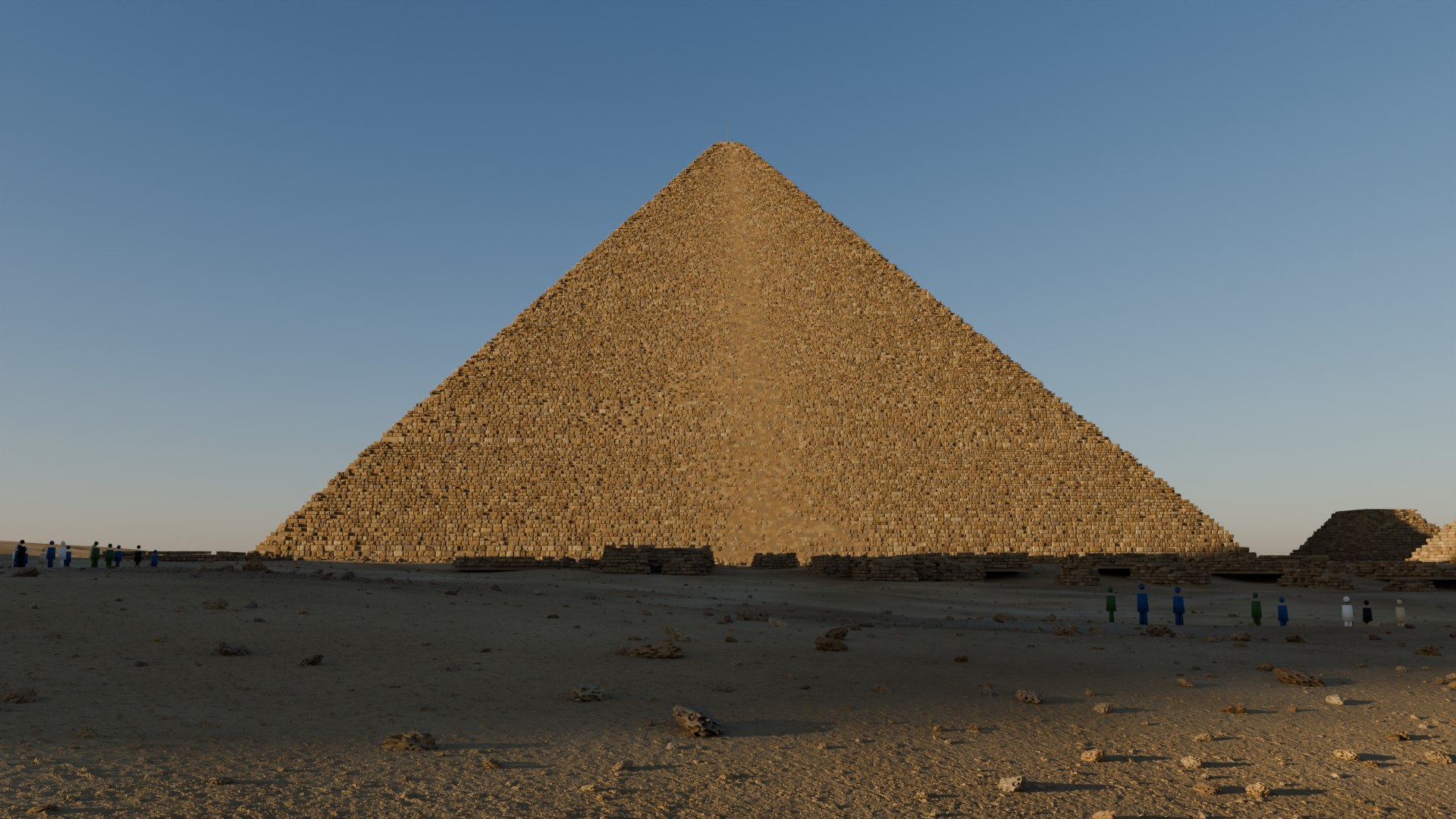 The Great Pyramid today, from the south, in raking light across its courses.